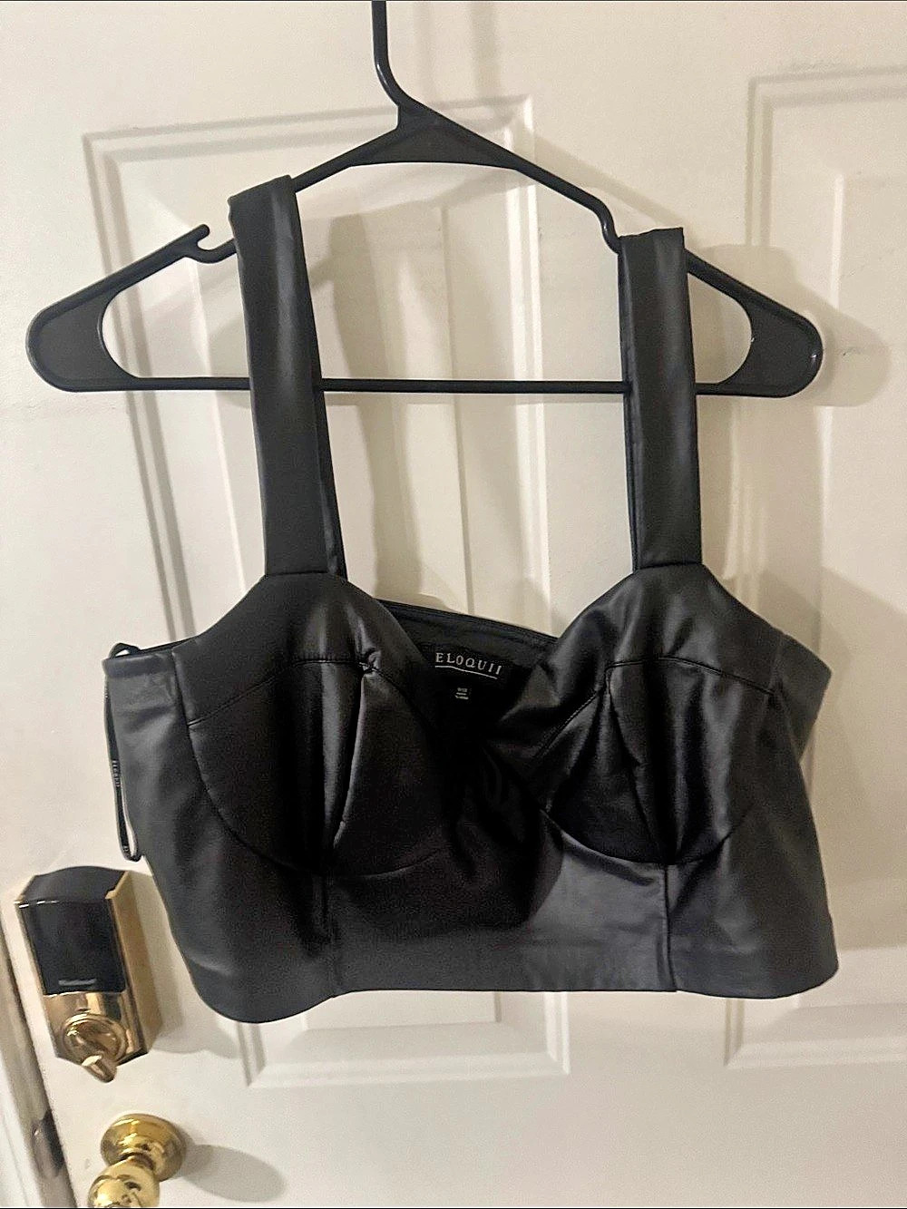 ELOQUII Faux Leather Bustier Crop Top Black